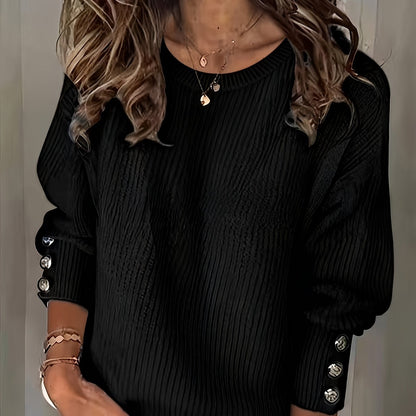 Comfortable Ribbed Knit Sweater for Women with Mock Neck Long Sleeve Button Cuff Relaxed Oversized Style