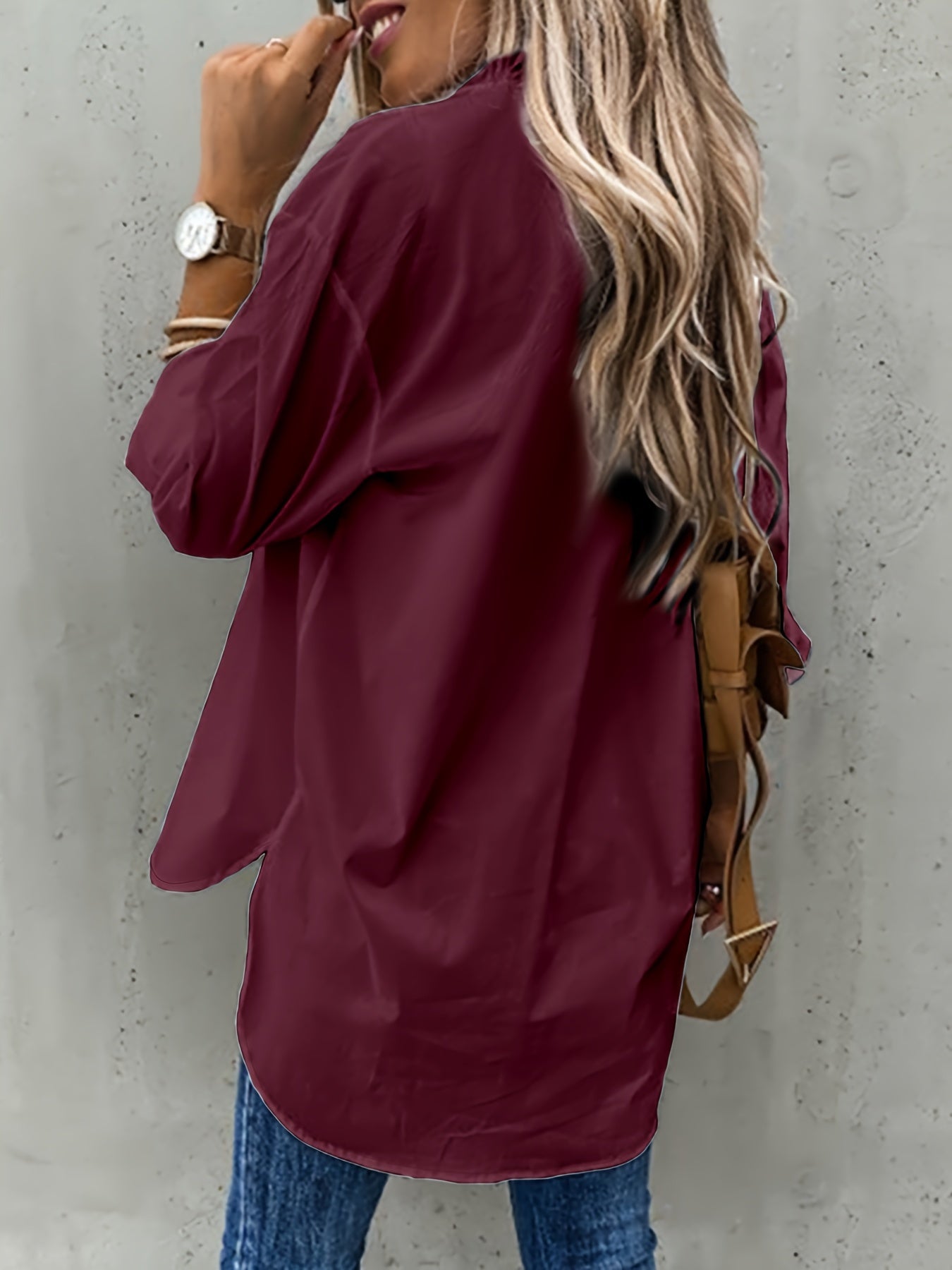 Effortless Utility Blouse for Women with Collar Long Sleeve Button Front Casual Style