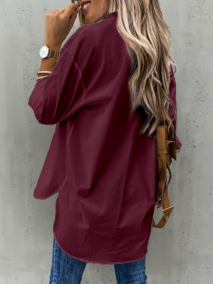 Effortless Utility Blouse for Women with Collar Long Sleeve Button Front Casual Style