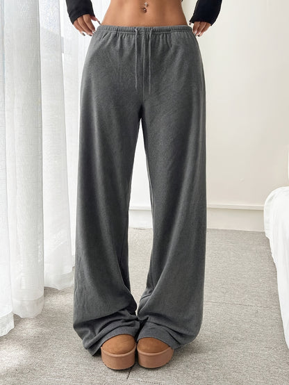 Effortless Waffle Knit Wide Leg Pants for Women with High Waist Drawstring Relaxed Flowing Casual Style