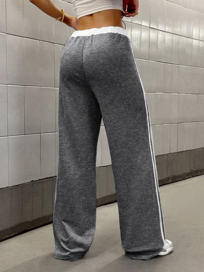 Effortless Wide Leg Track Pants for Women with High Waist Drawstring Side Stripe Relaxed Style