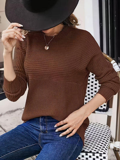 Comfortable Ribbed Sweater for Women with Round Neck Long Sleeve Relaxed Oversized Casual Style