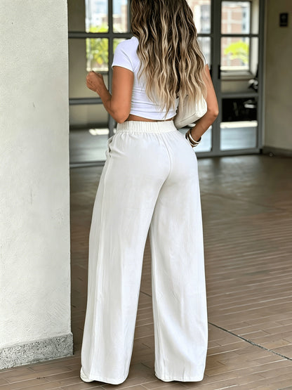 Effortless Wide Leg Pants for Women with High Waist Pleated Button Front Tailored Style