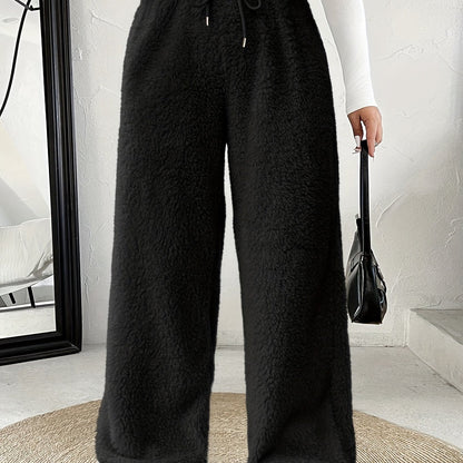 Comfortable Sherpa Wide Leg Pants for Women with High Waist Drawstring Relaxed Flowing Casual Style