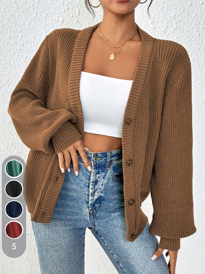 Comfortable Ribbed Cardigan Sweater for Women with V Neck Long Sleeve Button Front Oversized Knit Style