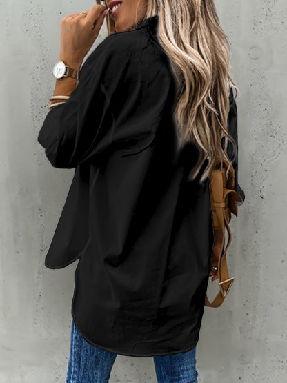 Effortless Utility Blouse for Women with Collar Long Sleeve Button Front Casual Style