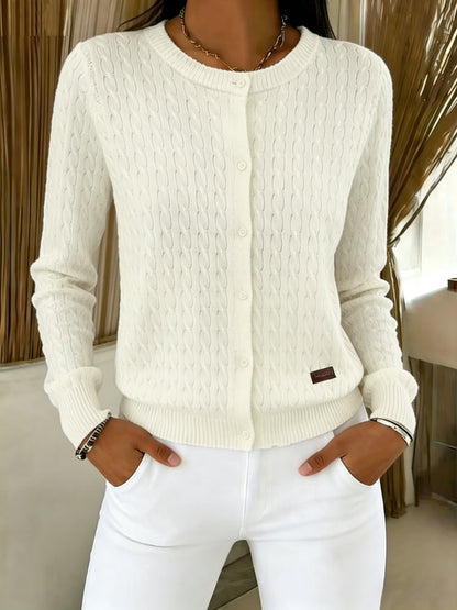 Comfortable Cable Knit Cardigan Sweater for Women with Crew Neck Long Sleeve Button Front Relaxed Casual Style