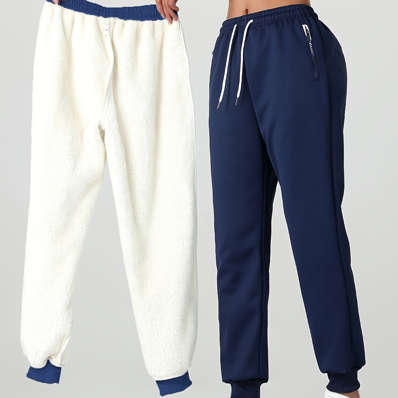 Comfortable Sherpa Lined Jogger Sweatpants for Women with High Waist Drawstring Zip Pocket Cinched Ankle Relaxed Style