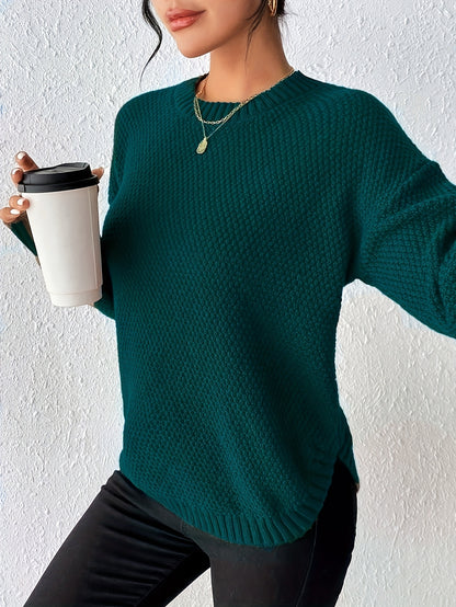 Women's Pullover Sweater, Solid Color Round Neck Loose-Fit, Simple Versatile Long Sleeve, Sweater Top