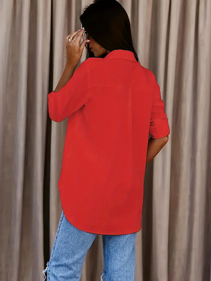 Effortless Button Down Blouse for Women with Collar Long Sleeve Roll Tab Relaxed Style