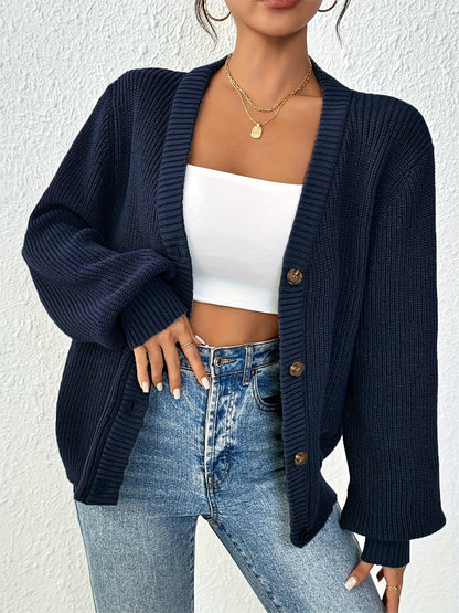 Comfortable Ribbed Cardigan Sweater for Women with V Neck Long Sleeve Button Front Oversized Knit Style