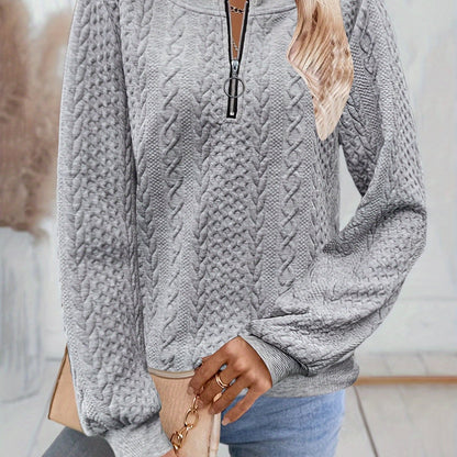 Comfortable Cable Knit Sweater for Women with Zip Neck Long Sleeve Relaxed Casual Style