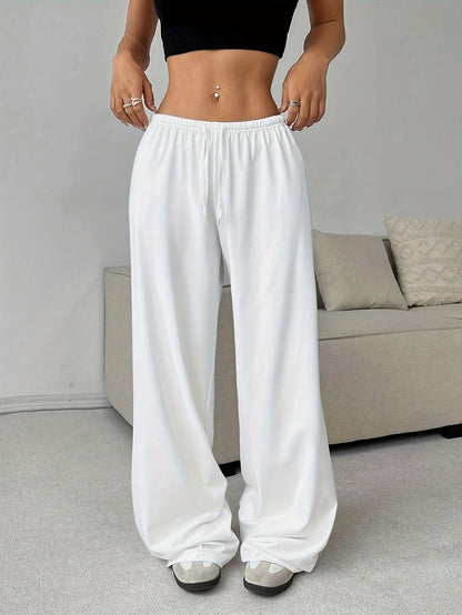 Effortless Waffle Knit Wide Leg Pants for Women with High Waist Drawstring Relaxed Flowing Casual Style