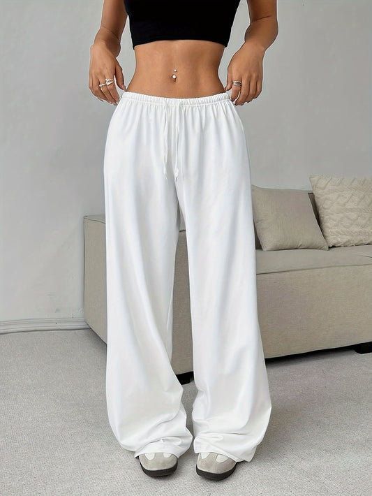 Effortless Waffle Knit Wide Leg Pants for Women with High Waist Drawstring Relaxed Flowing Casual Style