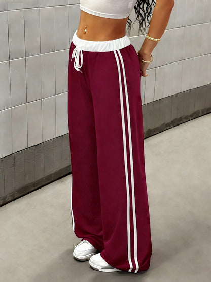 Effortless Wide Leg Track Pants for Women with High Waist Drawstring Side Stripe Relaxed Style