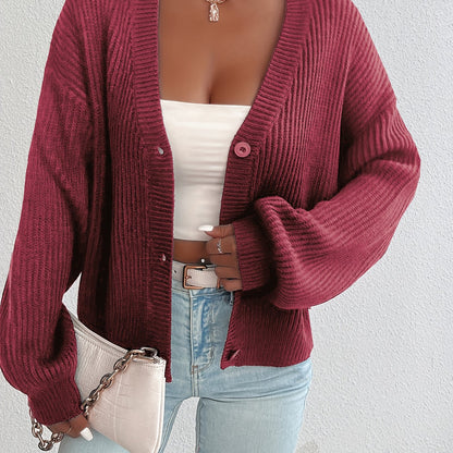 Comfortable Ribbed Knit Cardigan for Women with V Neck Long Sleeve Button Front Oversized Relaxed Style