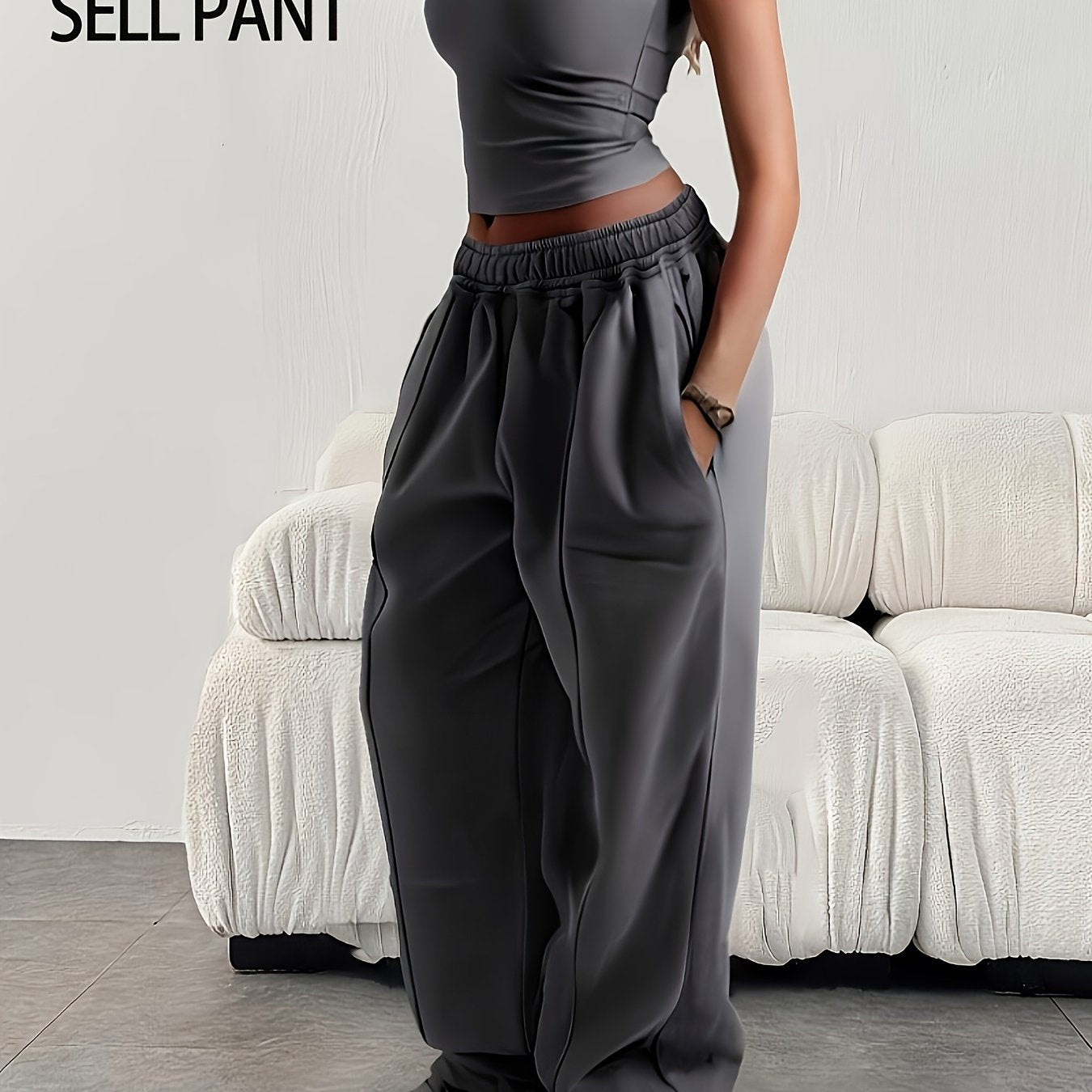 Women'S Casual Loose Easy Solid Color Elastic Waist Athletic Pants