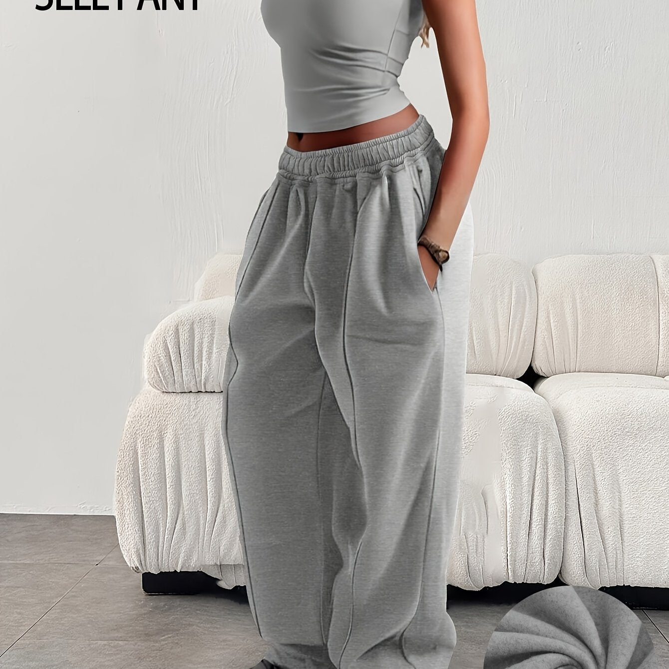 Comfortable Fleece Wide Leg Sweatpants for Women with High Waist Pintuck Relaxed Baggy Casual Style