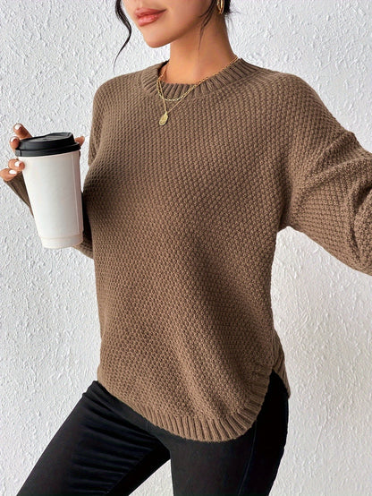 Women's Pullover Sweater, Solid Color Round Neck Loose-Fit, Simple Versatile Long Sleeve, Sweater Top