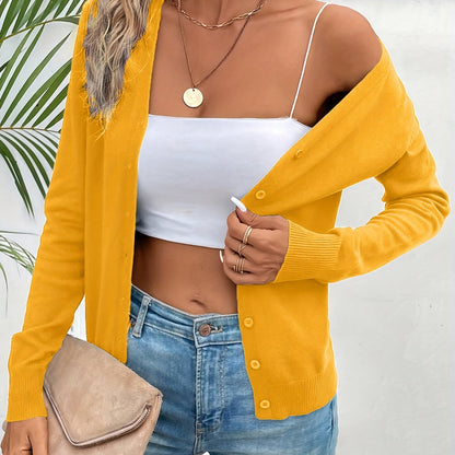 Comfortable Button Front Cardigan Sweater for Women with V Neck Long Sleeve Ribbed Cuff Relaxed Style