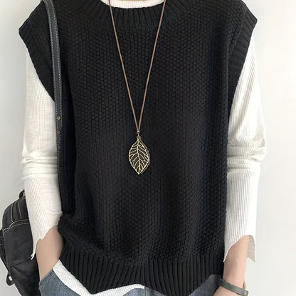 Comfortable Chunky Knit Sweater Vest for Women with Crew Neck Sleeveless Ribbed Trim Oversized Style