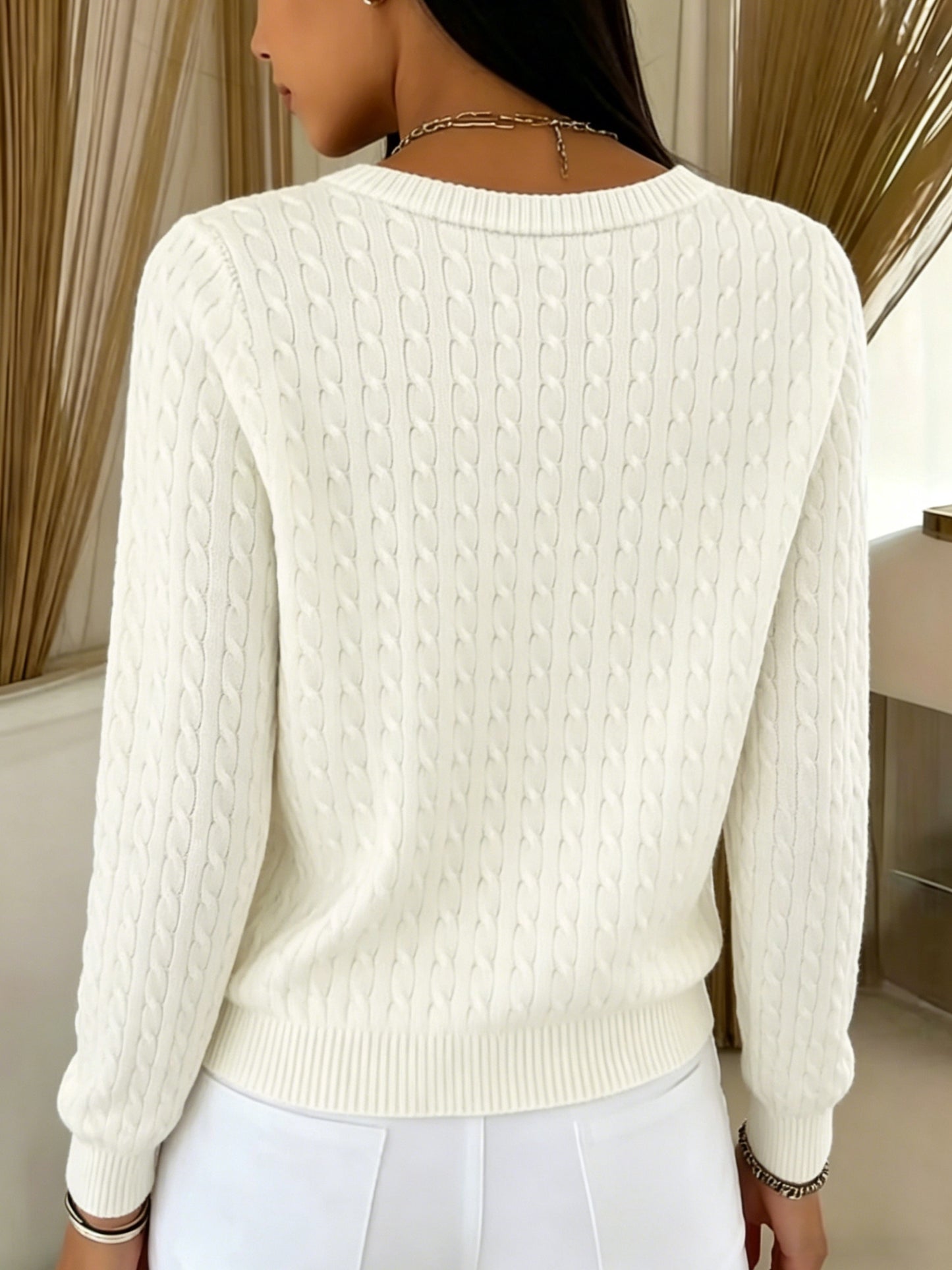 Comfortable Cable Knit Cardigan Sweater for Women with Crew Neck Long Sleeve Button Front Relaxed Casual Style