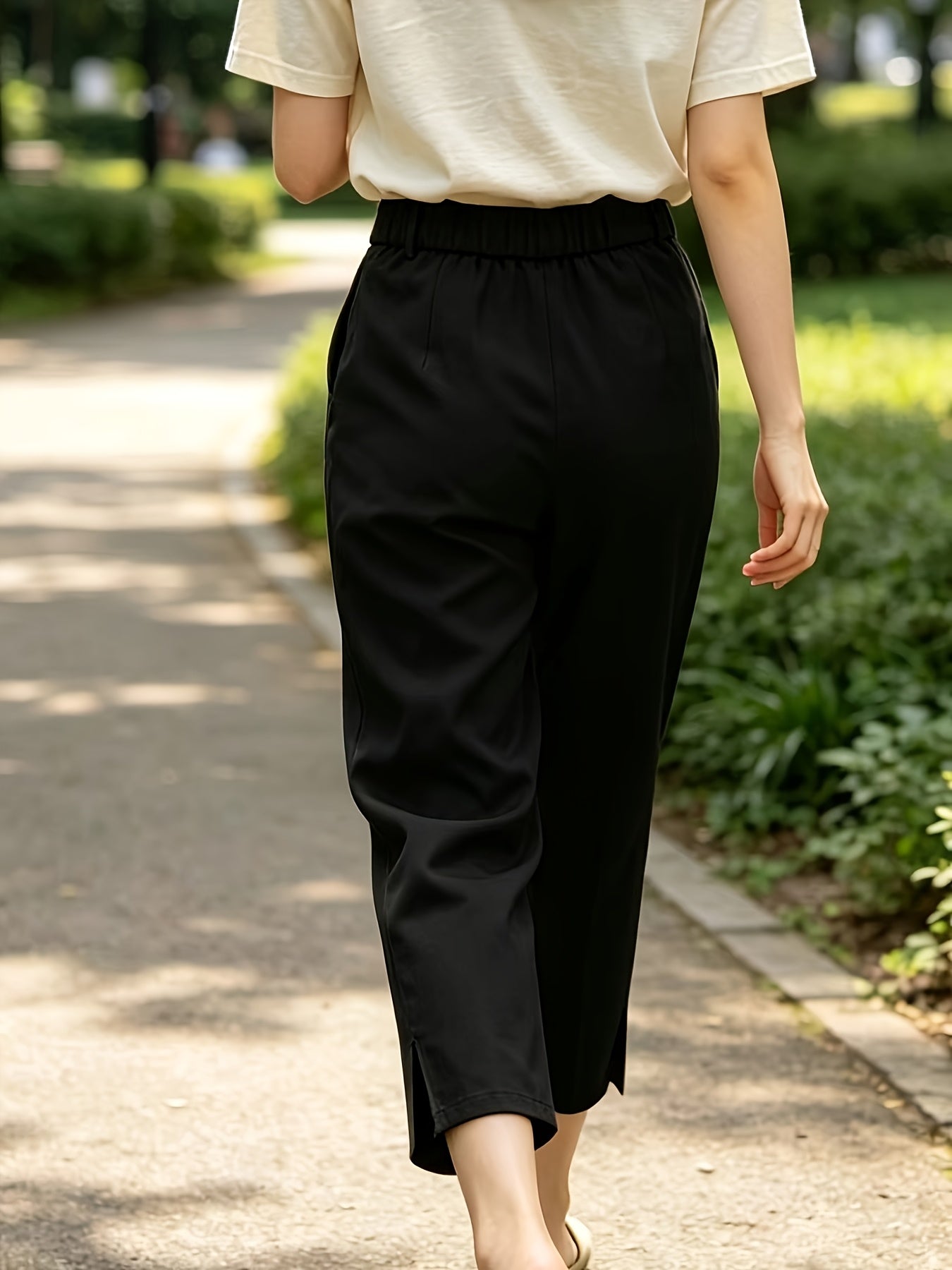 Elegant Tailored Trousers for Women with High Waist Button Front Cropped Slit Hem Casual Style