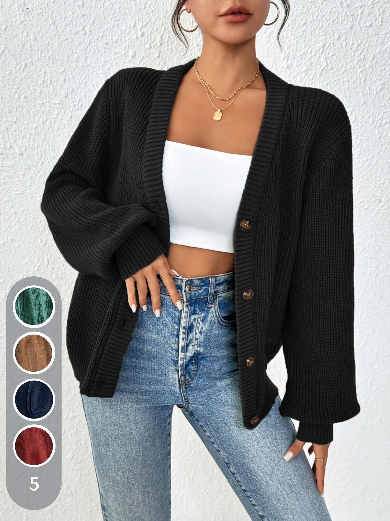 Comfortable Ribbed Cardigan Sweater for Women with V Neck Long Sleeve Button Front Oversized Knit Style