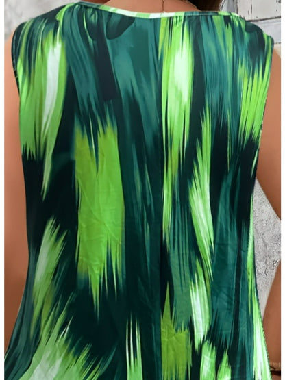 Effortless Tie Dye Midi Dress for Women with Round Neck Sleeveless Flowing A Line Bohemian Style
