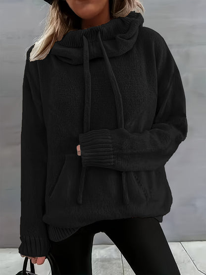 2025 New Autumn And Winter Women'S Casual Versatile Solid Color Drawstring Pocket Hooded Pullover