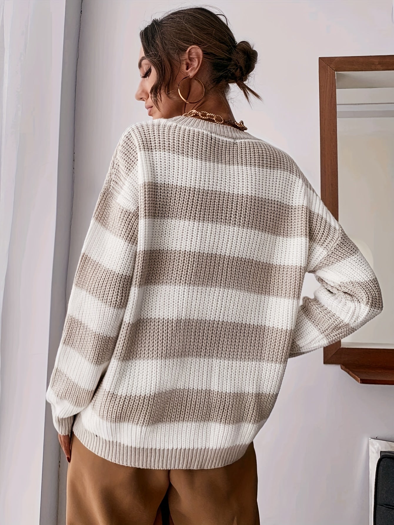Classic Drop Shoulder Loose Striped Sweater