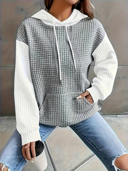 Autumn/Winter European and American Fashion Trendy Wide Fit Casual Loose Color Block Patchwork Pullover Hooded Versatile Sweatshirt Jacket for Women