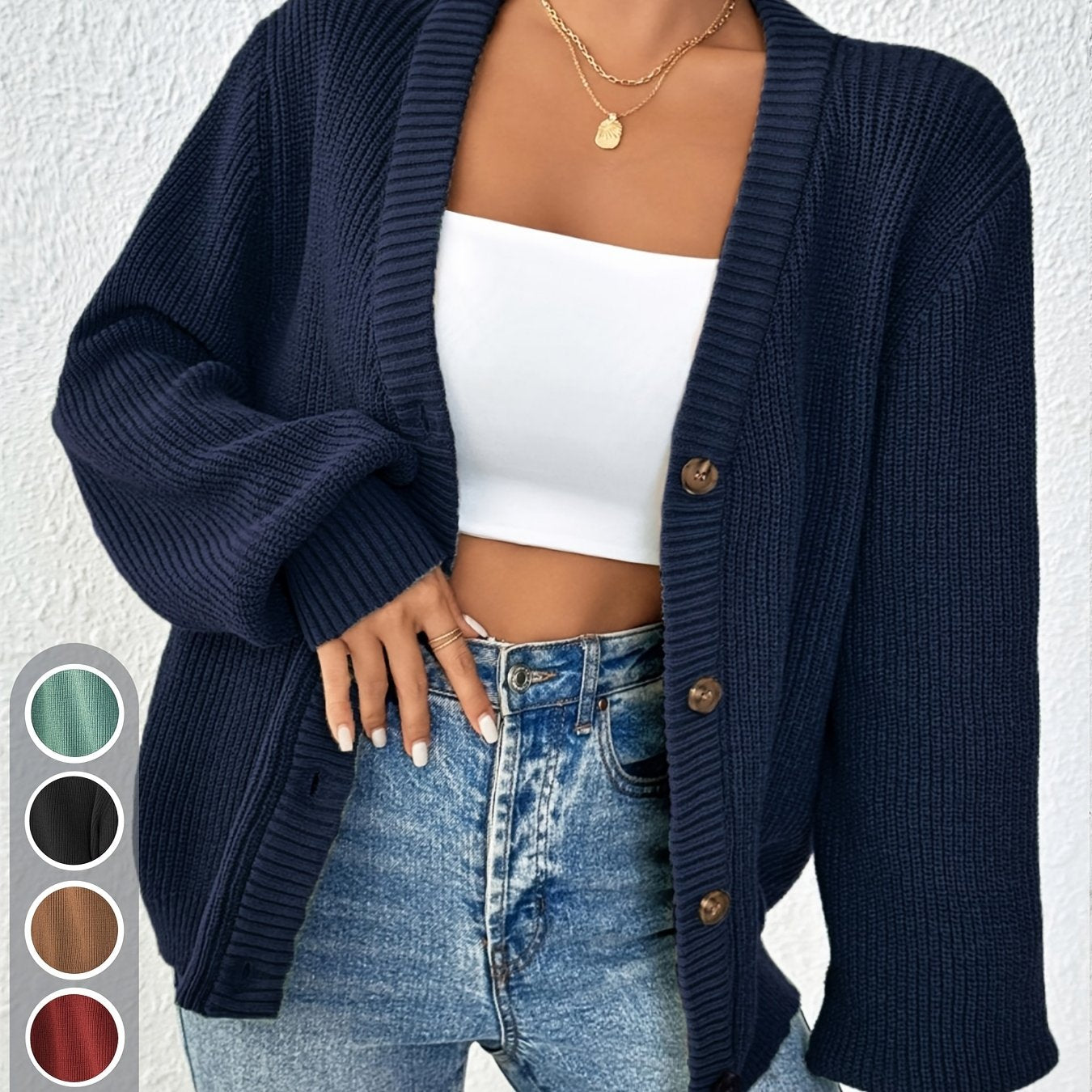Comfortable Ribbed Cardigan Sweater for Women with V Neck Long Sleeve Button Front Oversized Knit Style