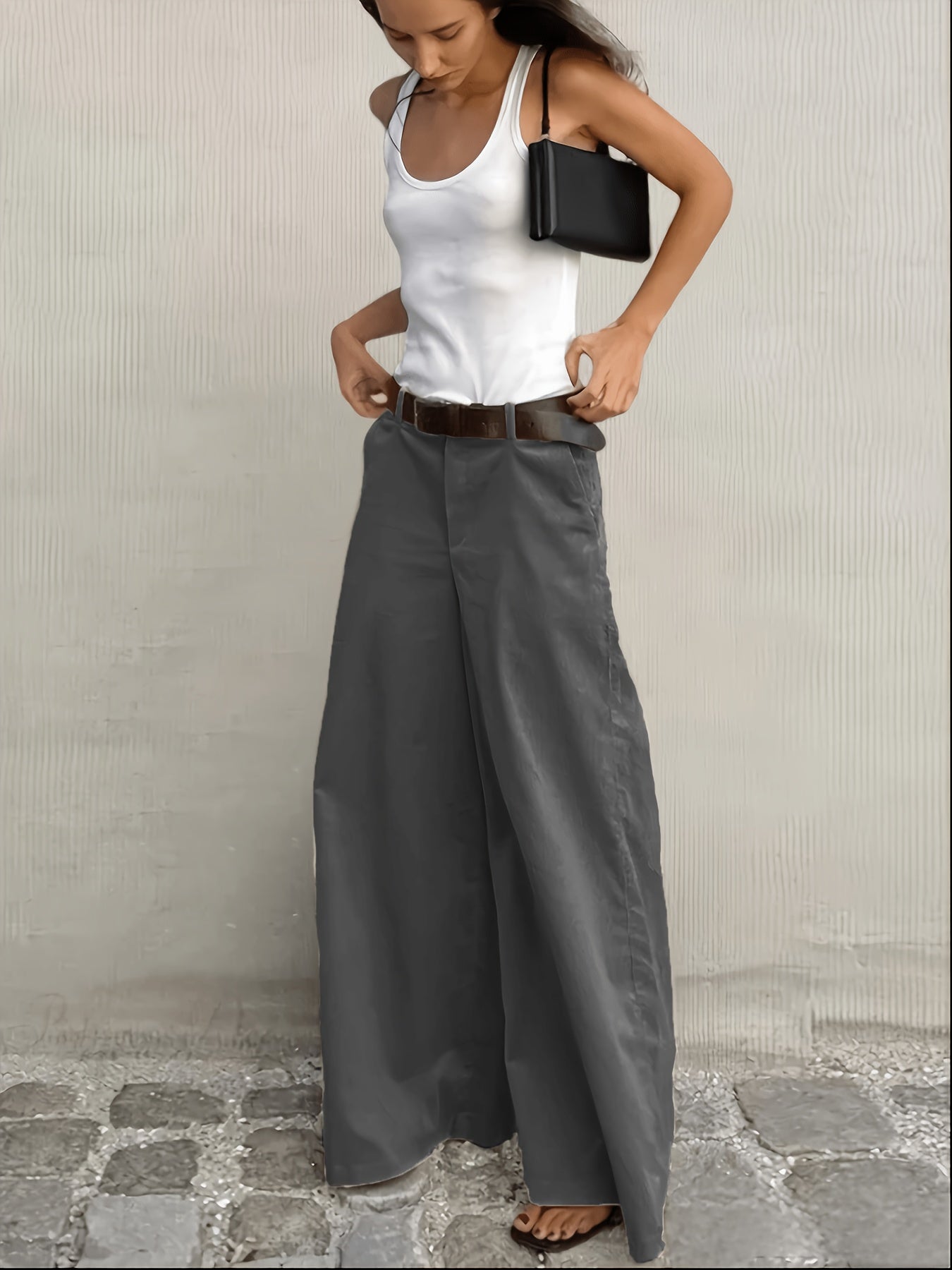 Effortless Wide Leg Pants for Women with High Waist Belted Tapered Relaxed Casual Style