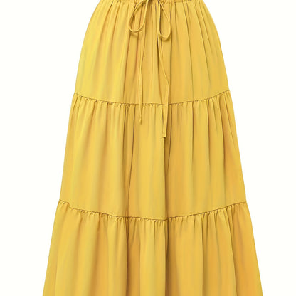 Effortless Tiered Maxi Skirt for Women with Paperbag Waist Drawstring Ruffle Flowing Style