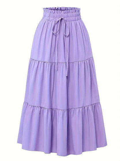 Effortless Tiered Maxi Skirt for Women with Paperbag Waist Drawstring Ruffle Flowing Style