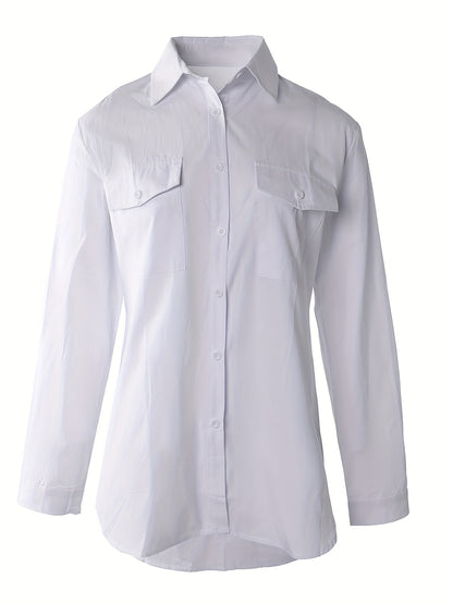 Effortless Utility Blouse for Women with Collar Long Sleeve Button Front Casual Style