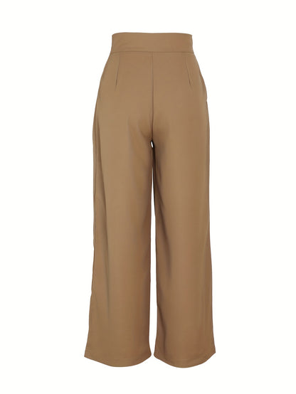 Effortless Khaki Wide Leg Pants for Women with High Waist Pleated Button Front Relaxed Tailored Style