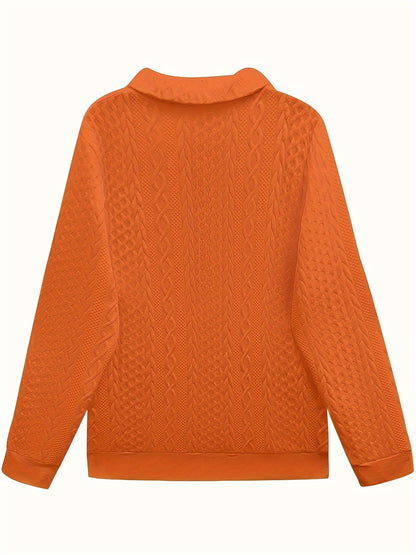 Comfortable Cable Knit Quarter Zip Sweatshirt for Women with Collar Long Sleeve Kangaroo Pocket Relaxed Style