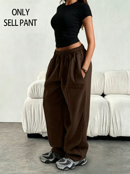 Comfortable Fleece Wide Leg Sweatpants for Women with High Waist Pintuck Relaxed Baggy Casual Style