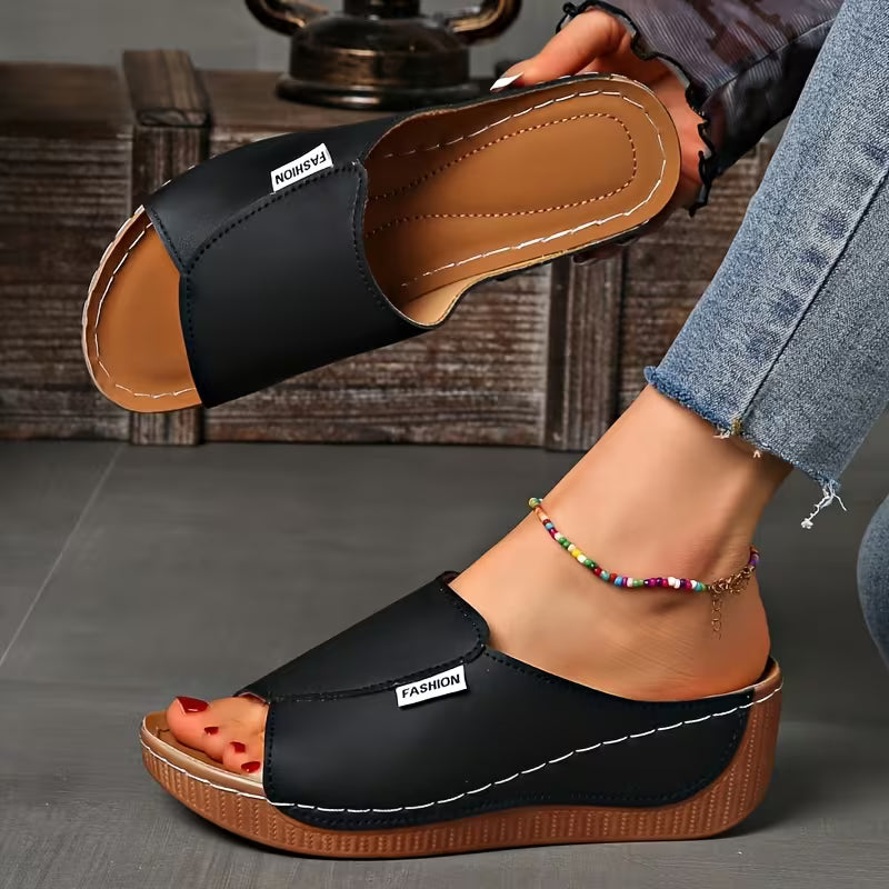 Comfortable Orthopedic Sandals for Women with Wide Band Open Toe Slip On Wedge Platform Style
