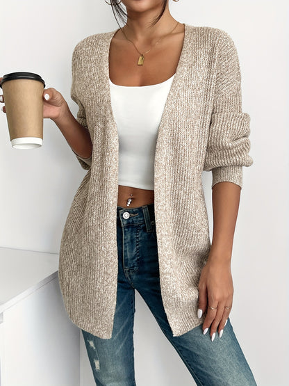 Comfortable Light Yellow Ribbed Knit Cardigan for Women with Open Front Balloon Sleeve Oversized Relaxed Style