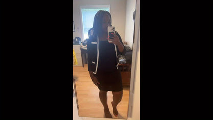 Elegant Contrast Trim Two Piece Set for Women with Open Front Blazer Bodycon Sheath Dress Office Style