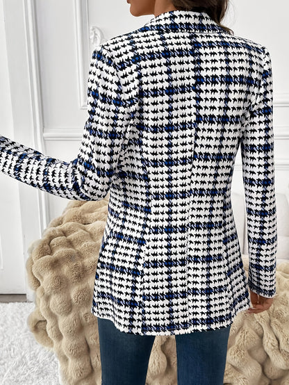 Elegant Plaid Blazer for Women, Versatile Everyday Long-Sleeve, Classic Commuter, Autumn, Houndstooth