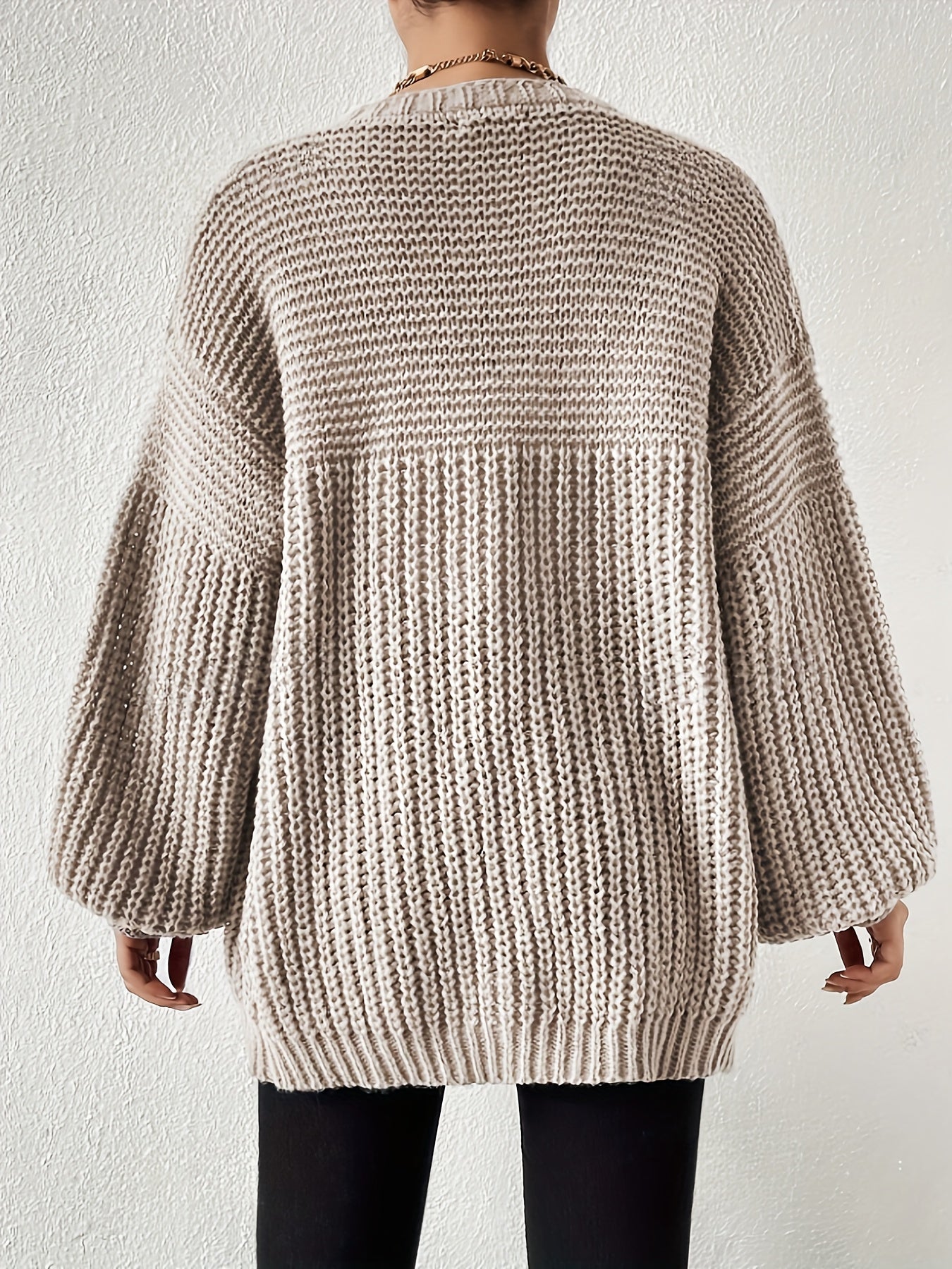 Comfortable Chunky Knit Cardigan for Women with Open Front Balloon Sleeve Oversized Relaxed Style