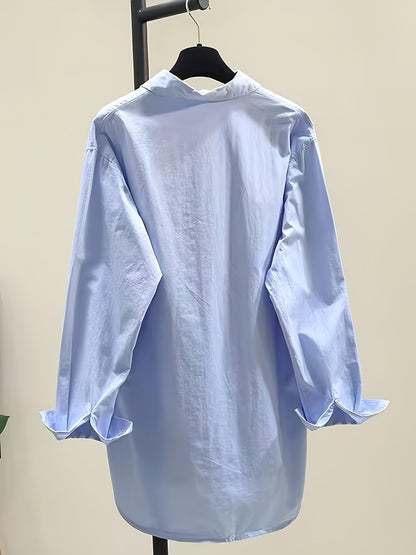 Effortless Cotton Blouse for Women with Collar Long Sleeve High Low Relaxed Oversized Style