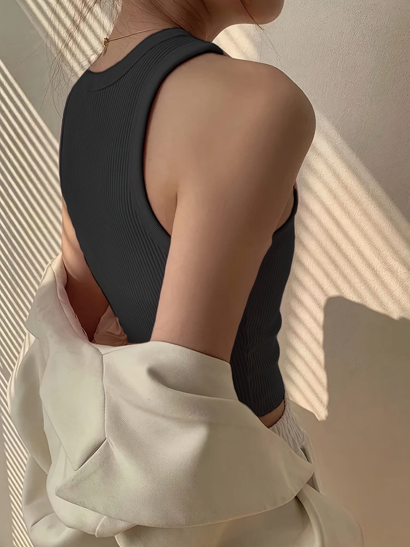 Effortless Ribbed Crop Top for Women with Crew Neck Sleeveless Racerback Fitted Tank Style