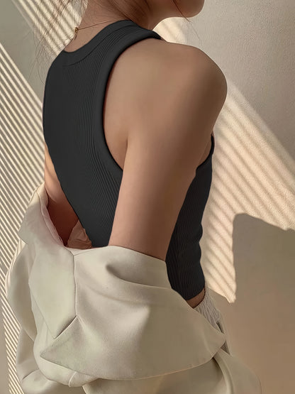 Effortless Ribbed Crop Top for Women with Crew Neck Sleeveless Racerback Fitted Tank Style