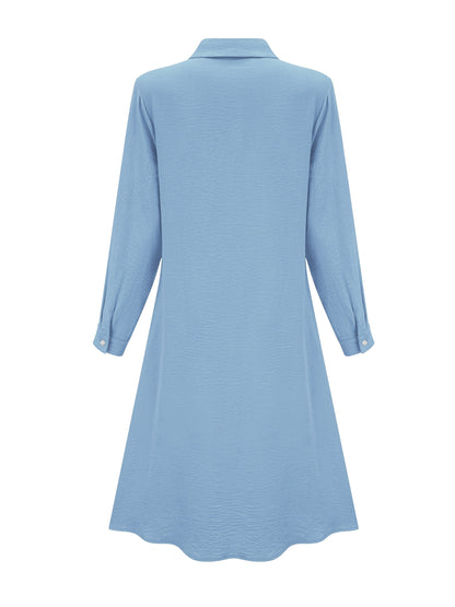 Effortless Linen Shirt Dress for Women with Collar V Neck Long Sleeve Button Front Flowing Style