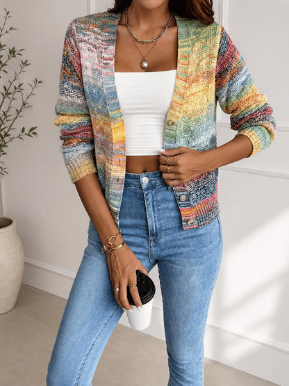 Comfortable Space Dye Cardigan Sweater for Women with V Neck Long Sleeve Button Front Relaxed Knit Style